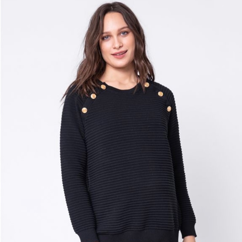 Seraphine Black Sweater with Gold Buttons